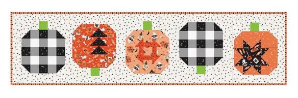 Pumpkin Patch Table Runner Quilt Pattern, Block Party Quilt Co P275-PUMPKINPATCHWORK, Autumn Fall Pumpkins Table Runner Topper Quilt Pattern