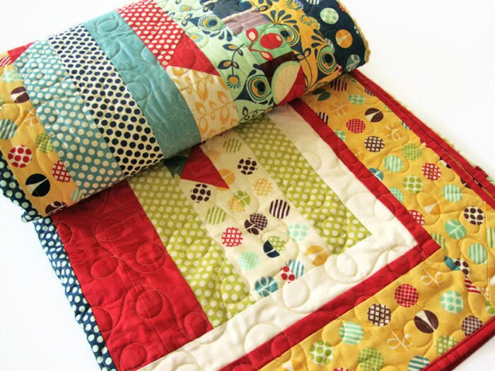 Primary Colors Striped Throw Quilt, 62" x 74", Moda Social Club Jelly Roll Race Throw Blanket Quilt
