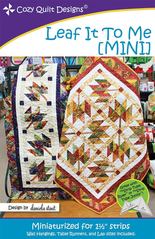 LAST CALL Leaf It To Me Mini Quilt Pattern, Cozy Quilt Designs CQD01168, Honey Bun Friendly, Autumn Fall Leaves Table Quilt Pattern