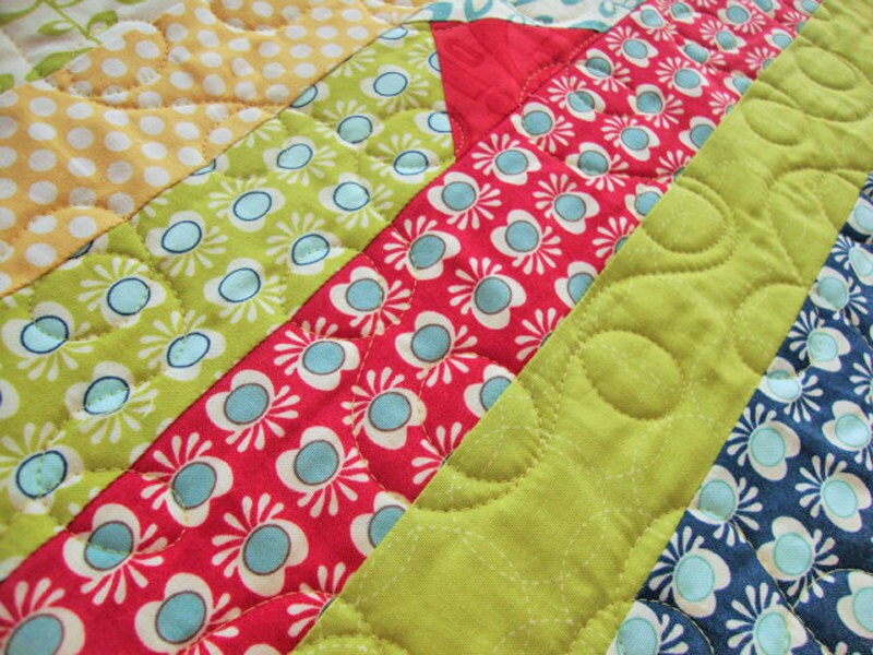 Primary Colors Striped Throw Quilt, 62" x 74", Moda Social Club Jelly Roll Race Throw Blanket Quilt