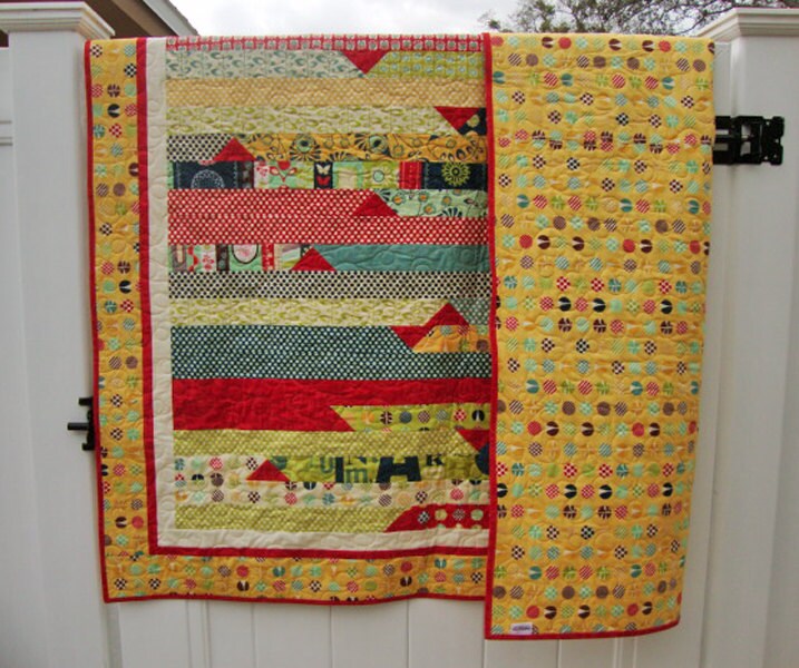 Primary Colors Striped Throw Quilt, 62" x 74", Moda Social Club Jelly Roll Race Throw Blanket Quilt