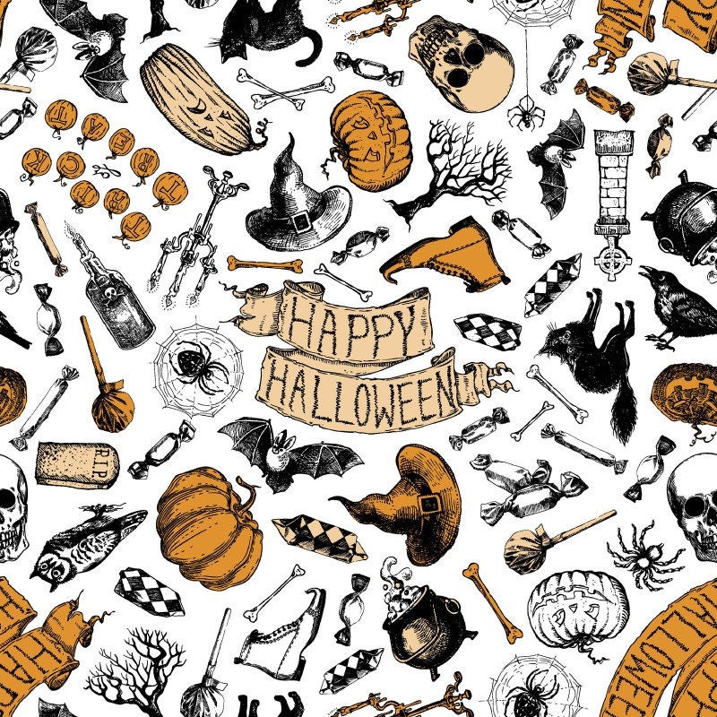 Happy Halloween - Halloween Toss Fabric, Springs Creative SPR62517-G550715, Patrick Lose Cotton Quilt Fabric