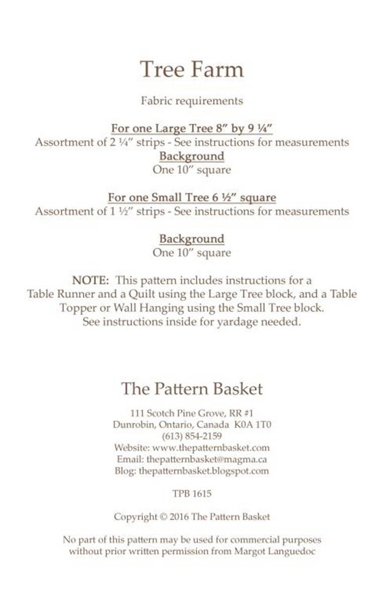 Tree Farm Quilt BLOCK Pattern, The Pattern Basket TPB 1615, Jelly Roll Honey Bun Friendly Christmas Tree Pattern