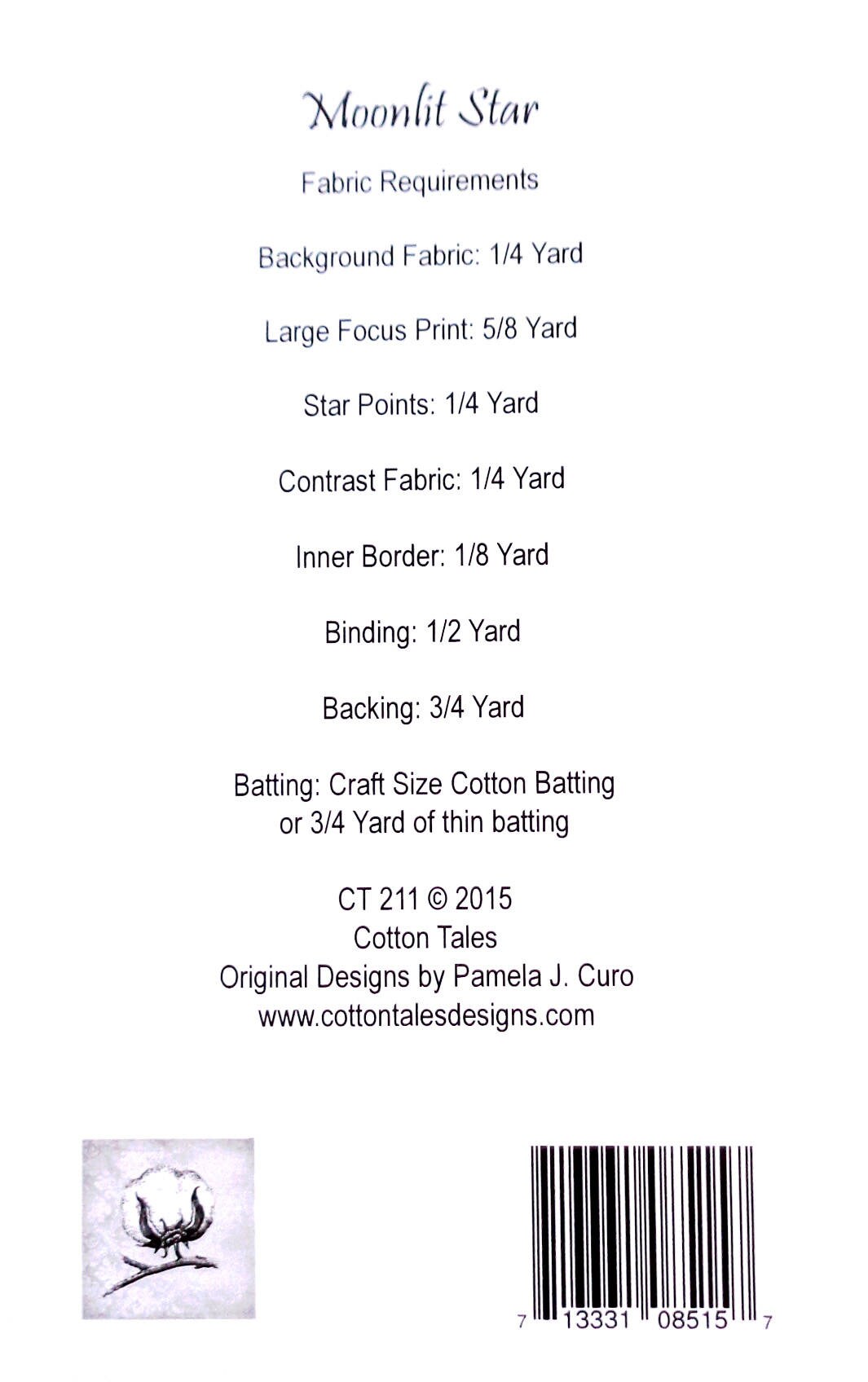 Moonlit Star Quilted Table Topper Pattern, Cotton Tales CT 211, Octagon Star Table Topper Quilt Pattern