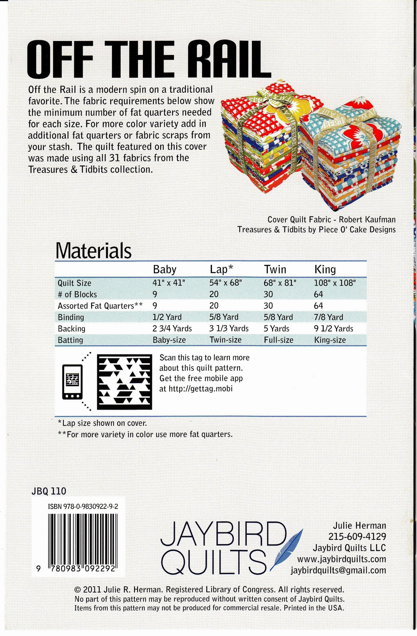 Off the Rail Quilt Pattern, Jaybird Quilts JBQ110, Fat Quarter Friendly Rail Fence Quilt Pattern