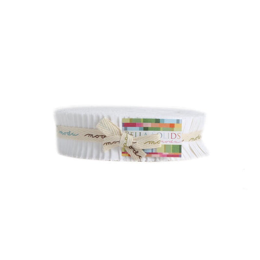 Bella Solids White Honey Bun Strip Roll, Moda 9900HB 98, 1.5" Precut Fabric Strips, Solid White Skinny Strips