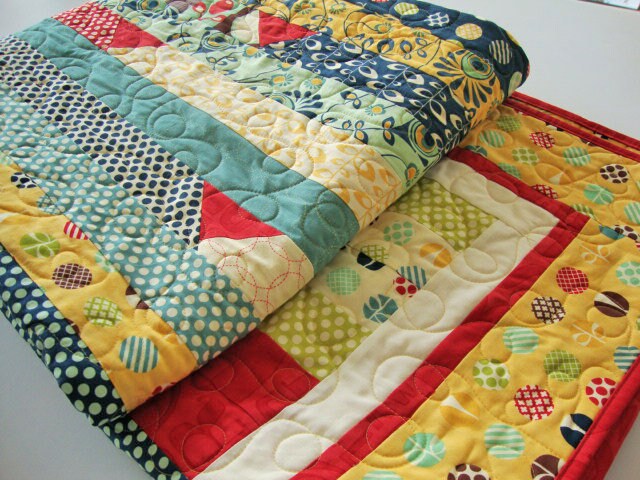 Primary Colors Striped Throw Quilt, 62" x 74", Moda Social Club Jelly Roll Race Throw Blanket Quilt