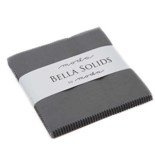 Bella Solids Graphite Charm Pack, Moda 9900PP 202, 5" Precut Quilt Fabric Squares, Solid Dark Gray Charm Pack Fabric