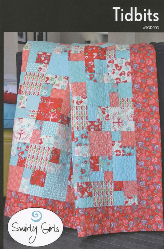 Tidbits Quilt Pattern, Swirly Girls Design SGD003, Fat Quarter Friendly, Baby Lap Full Scrappy Patchwork Quilt Pattern