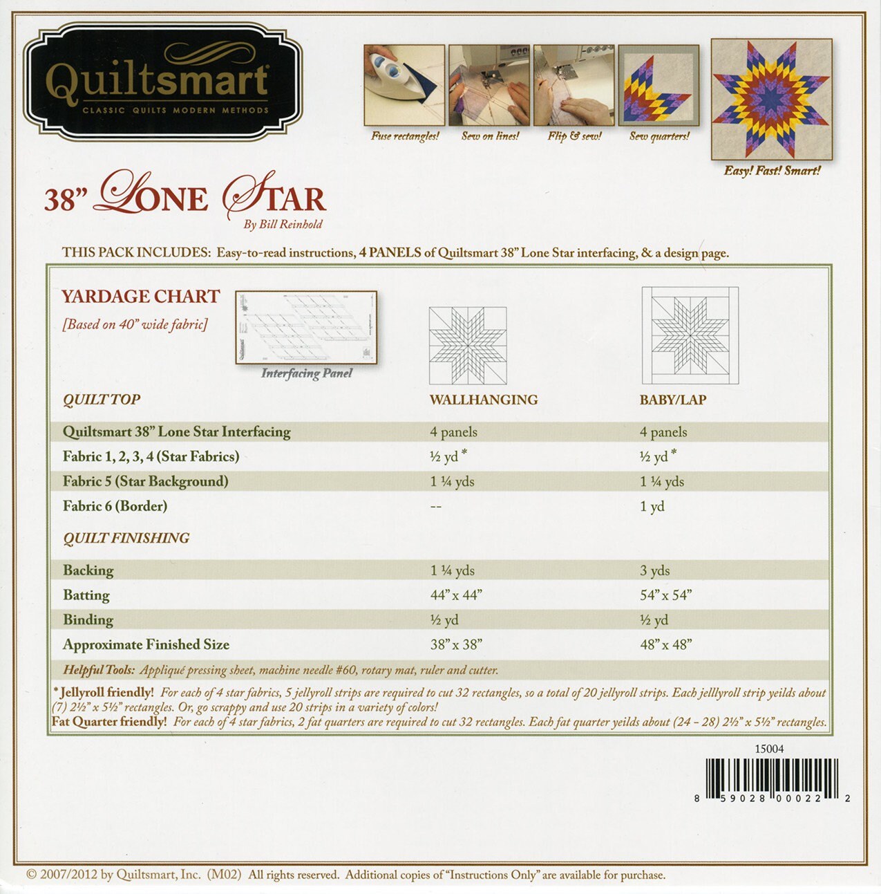 38" Lone Star Snuggler Quilt Pack, Quiltsmart QS 15004, Lone Star Printed Fusible Interfacing for Quilt