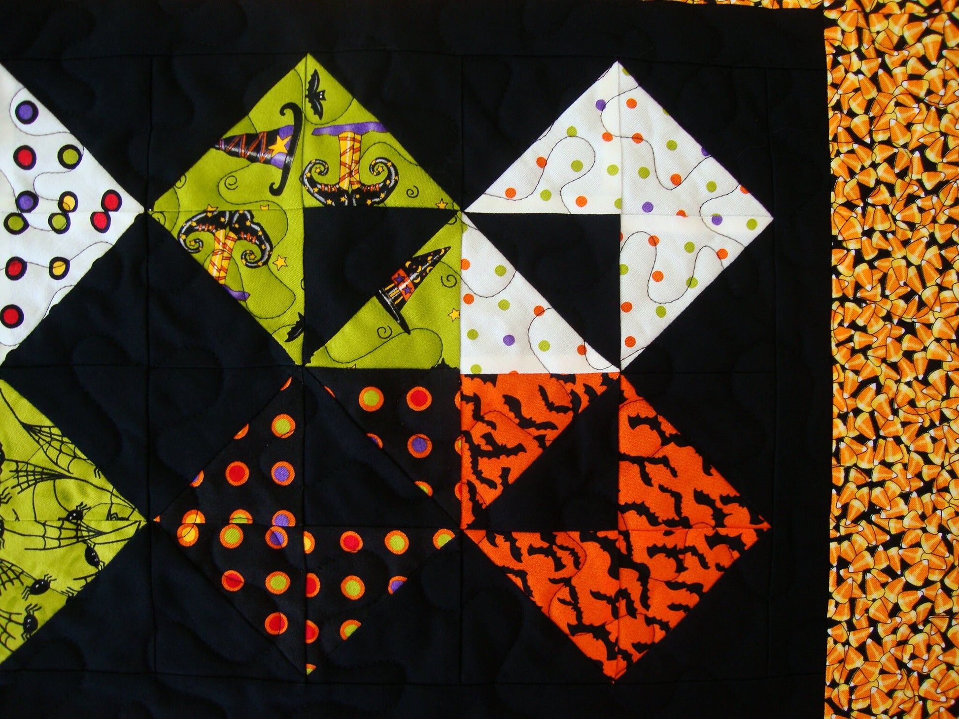 Halloween Candy Corn Quilted Table Runner, 18.75" x 38.5", Halloween Decor, Trick or Treat by Deb Strain, Candy Corn Bats Fabric Runner