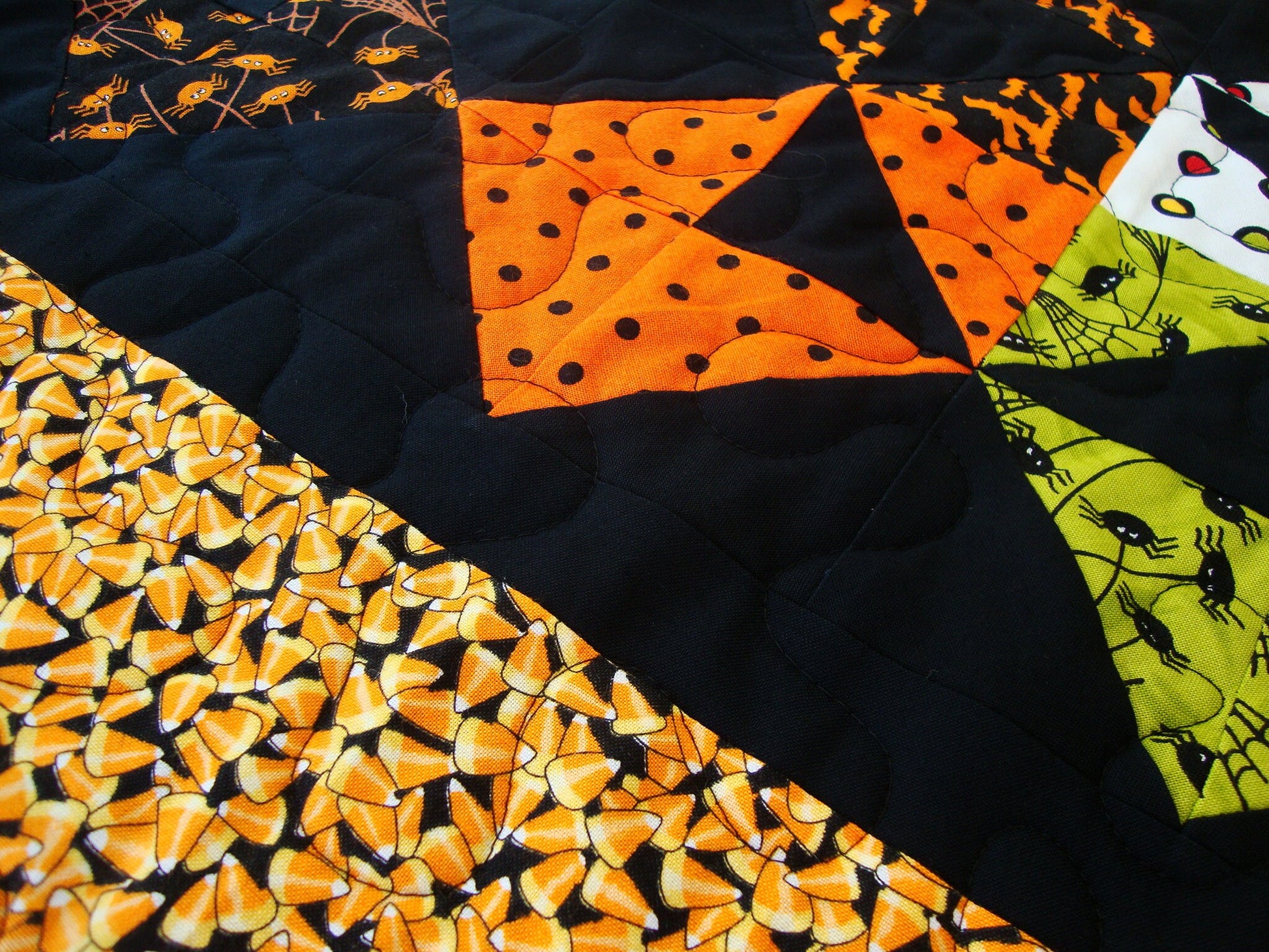 Halloween Candy Corn Quilted Table Runner, 18.75" x 38.5", Halloween Decor, Trick or Treat by Deb Strain, Candy Corn Bats Fabric Runner