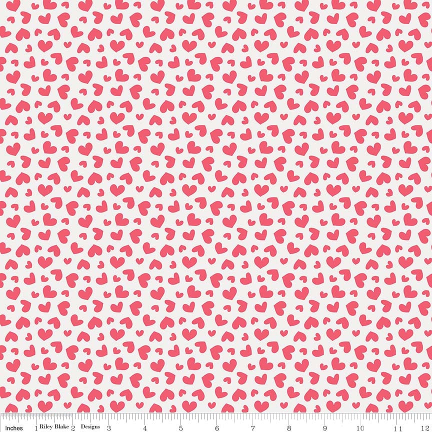 LAST CALL Butterflies and Berries - Red Hearts on White Fabric, Riley Blake C6944-White, Valentine's Day Fabric, By the Yard