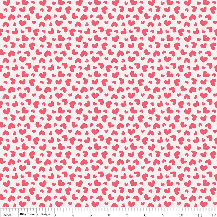 LAST CALL Butterflies and Berries - Red Hearts on White Fabric, Riley Blake C6944-White, Valentine's Day Fabric, By the Yard