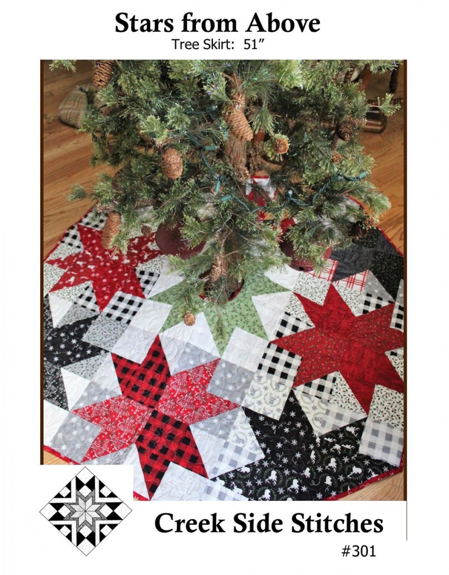 Stars From Above Tree Skirt Pattern, Quilted Christmas Xmas Tree Skirt Pattern, Layer Cake Tree Skirt Quilt, Creek Side Stitches CSS301