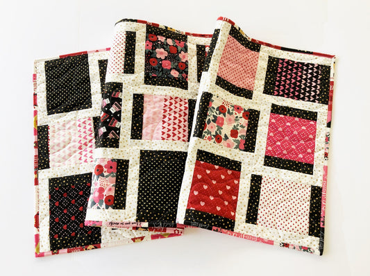 Valentine's Day Quilted Table Runner, 20" x 52.25", Valentine's Day Decor Table Quilt, Valentines Patchwork Table Runner, Hello Sweetheart