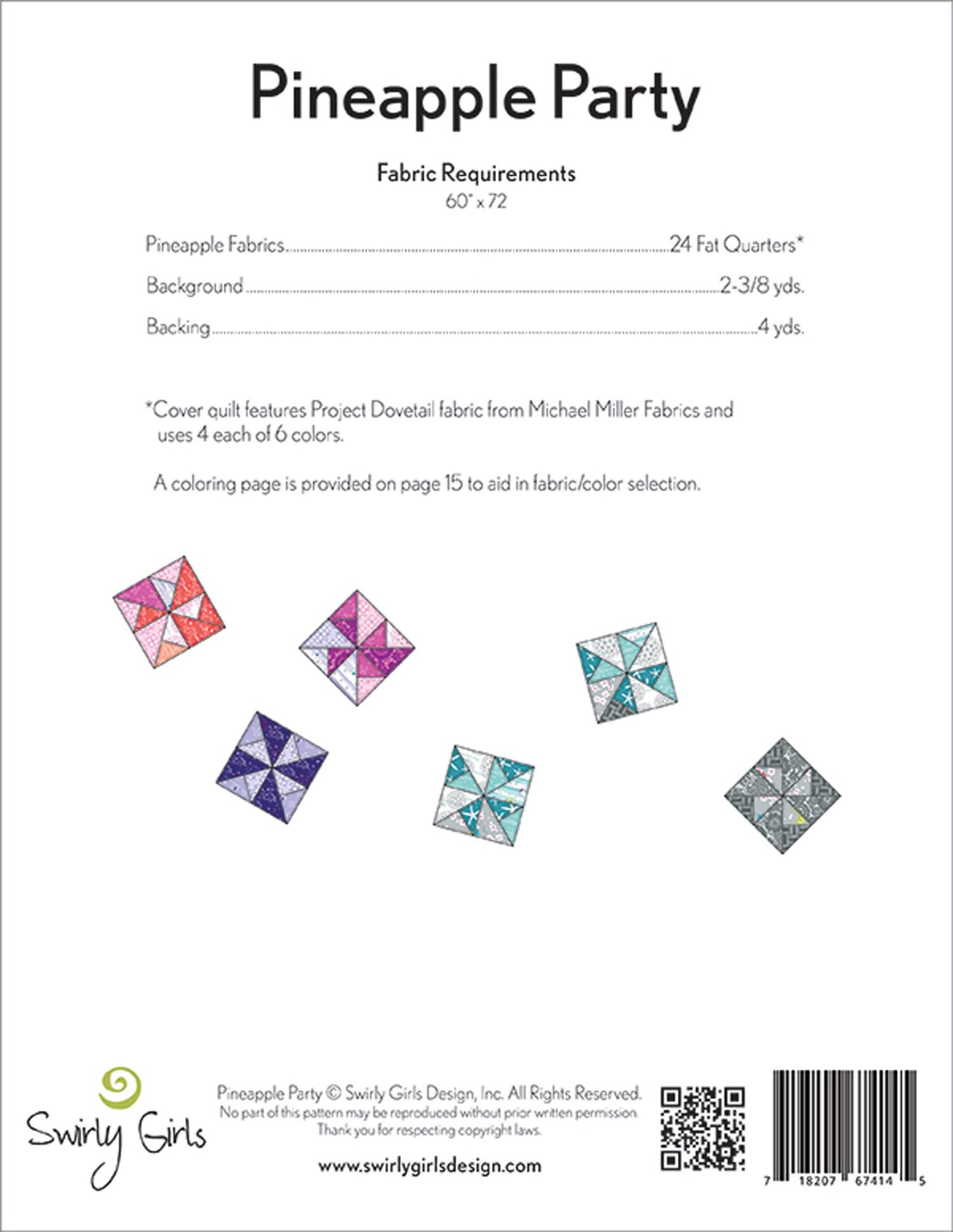 Pineapple Party Quilt Pattern, Swirly Girls Design SGD053, Fat Quarter Friendly, Large Pineapple Throw Quilt Pattern