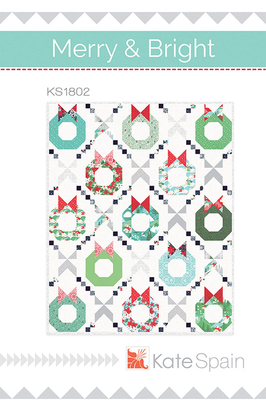 LAST CALL Merry and Bright Quilt Pattern, Kate Spain KS 1802, Fat Eighths F8 Friendly, Christmas Xmas Wreath Quilt Pattern