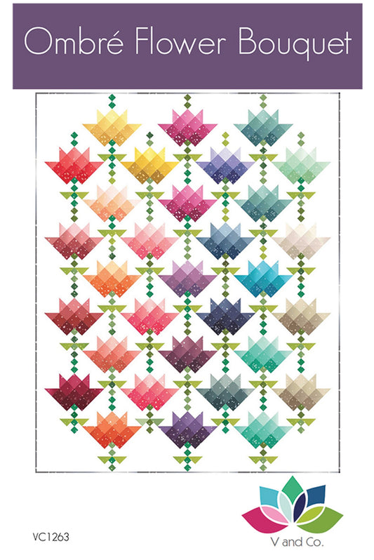 Ombre Flower Bouquet Quilt Pattern, V and Co VC1263, Jelly Roll Friendly Modern Flower Throw Quilt Pattern, Ombre Temperature Quilt Pattern