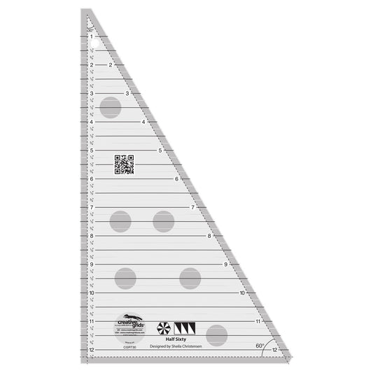 LAST CALL Half Sixty 60 Triangle Ruler, Creative Grids CGRT30, Non-Slip Quilting Ruler, Half Rectangles Ruler, Quilting Specialty Ruler
