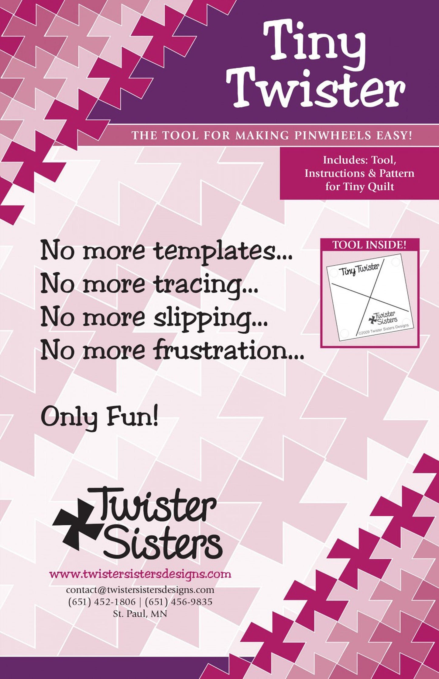 Tiny Twister Tool for 3.5" Inch Squares, Twister Sisters TINYTW35, Quilter's Twister Template, Scrap Treat Squares Friendly