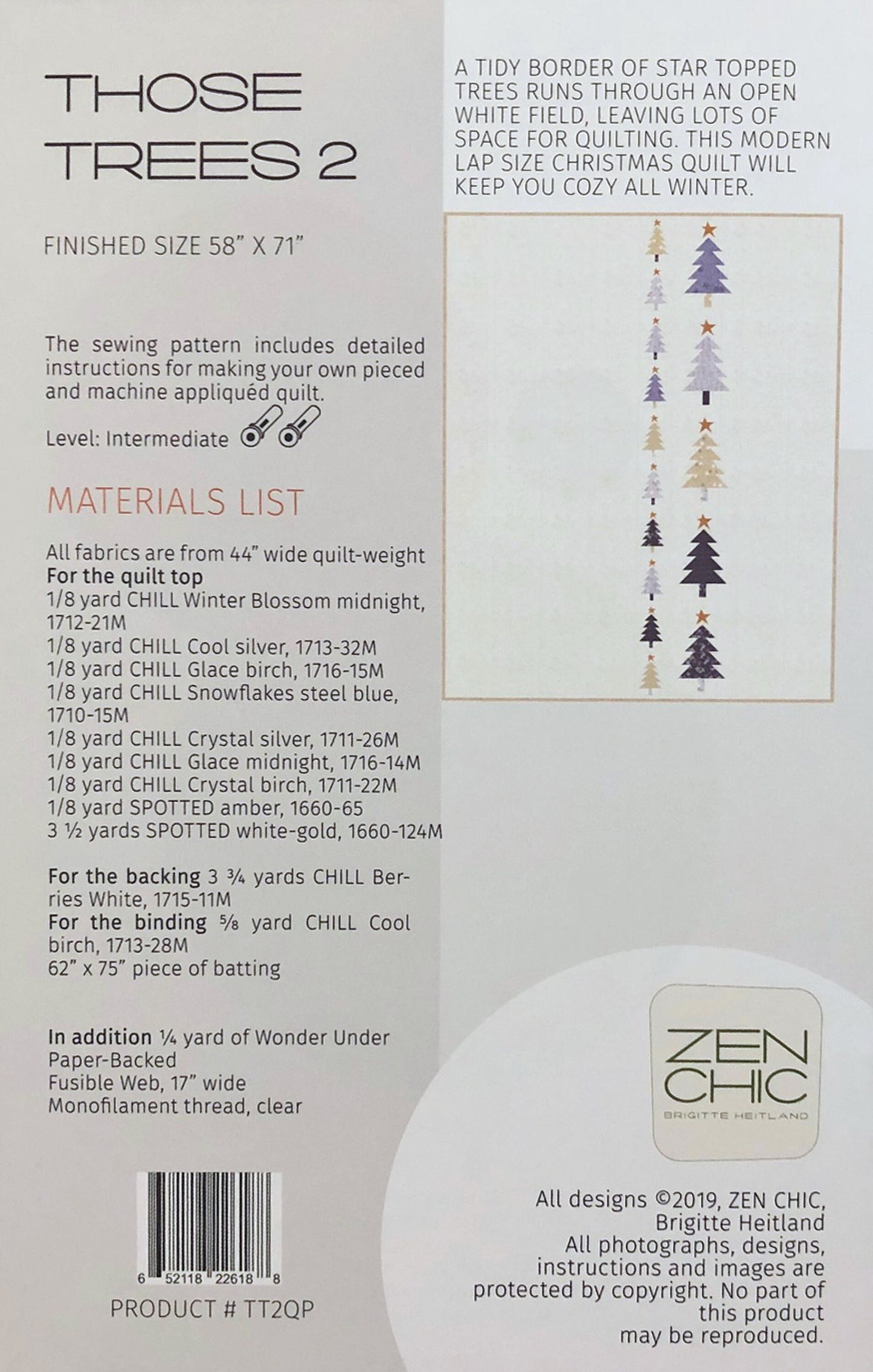 Those Trees 2 Quilt Pattern, Zen Chic TT2QP, Modern Christmas Xmas Tree Throw Quilt Pattern, Brigitte Heitland