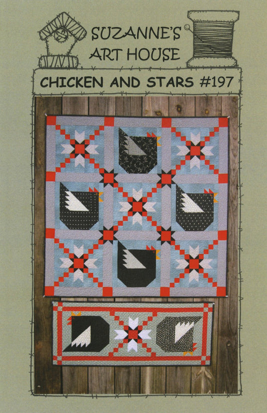 LAST CALL Chicken Stars Quilt Pattern, Suzanne's Art House SAH197, Chicken Rooster Throw Quilt, Table Runner, Country Table Decor