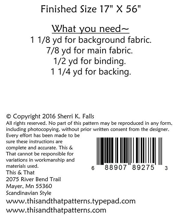 Scandinavian Style Table Runner Quilt Pattern, This and That TAT312, Table Quilt Pattern, Two Color Quilt, Easy Winter Table Runner