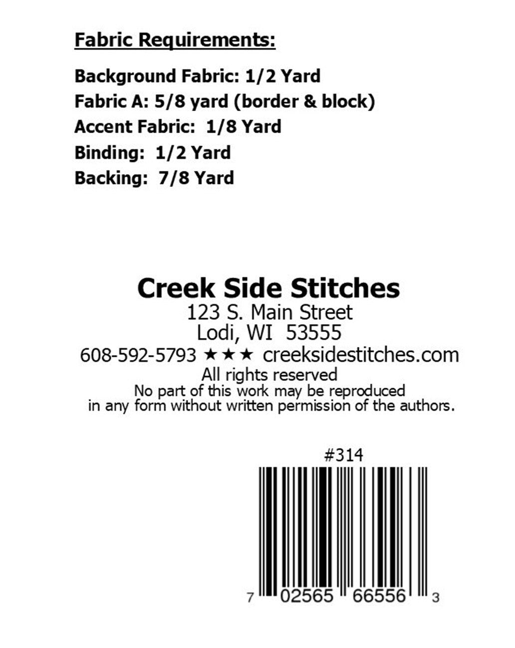 Main Street Table Runner Pattern, Creek Side Stitches CSS314, Yardage Friendly, Easy Quilted Table Runner Pattern