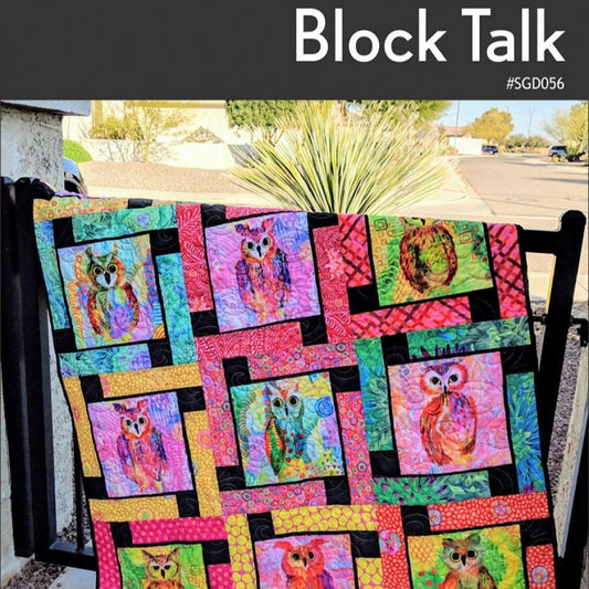 Block Talk Quilt Pattern, Swirly Girls Design SGD056, Panel and Layer Cake Friendly, Modern Easy T-Shirt or Large Print Quilt Pattern