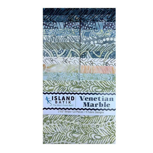 Venetian Marble Half Strip Pack, Island Batik, Batik Junior Jelly Roll, 2.5" Inch Precut Fabric Strips, Gray Green Batiks Fabric Strips