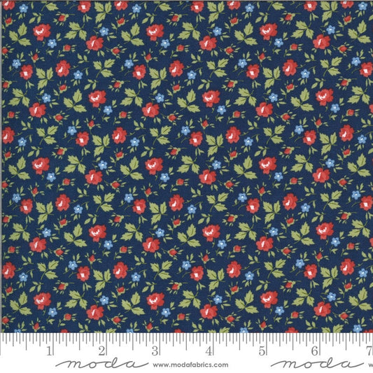 Harbor Springs - Navy Fresh Flowers Small Roses on Blue Fabric, Moda 14904 14, Minick & Simpson, By the Yard