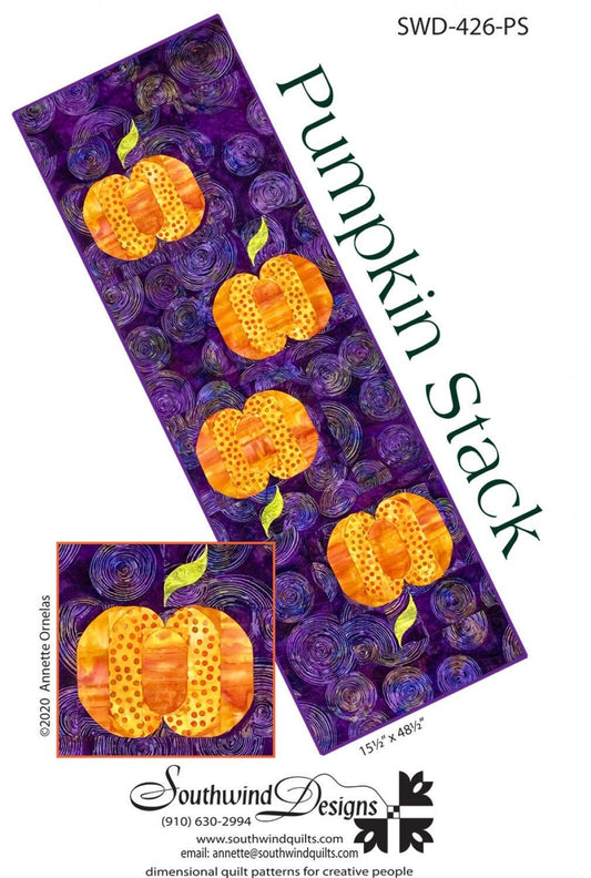 LAST CALL Pumpkin Stack Quilt Pattern, Southwind Designs SWD426-PS, Autumn Fall Halloween Pumpkins Dimensional Curves Table Runner Pattern