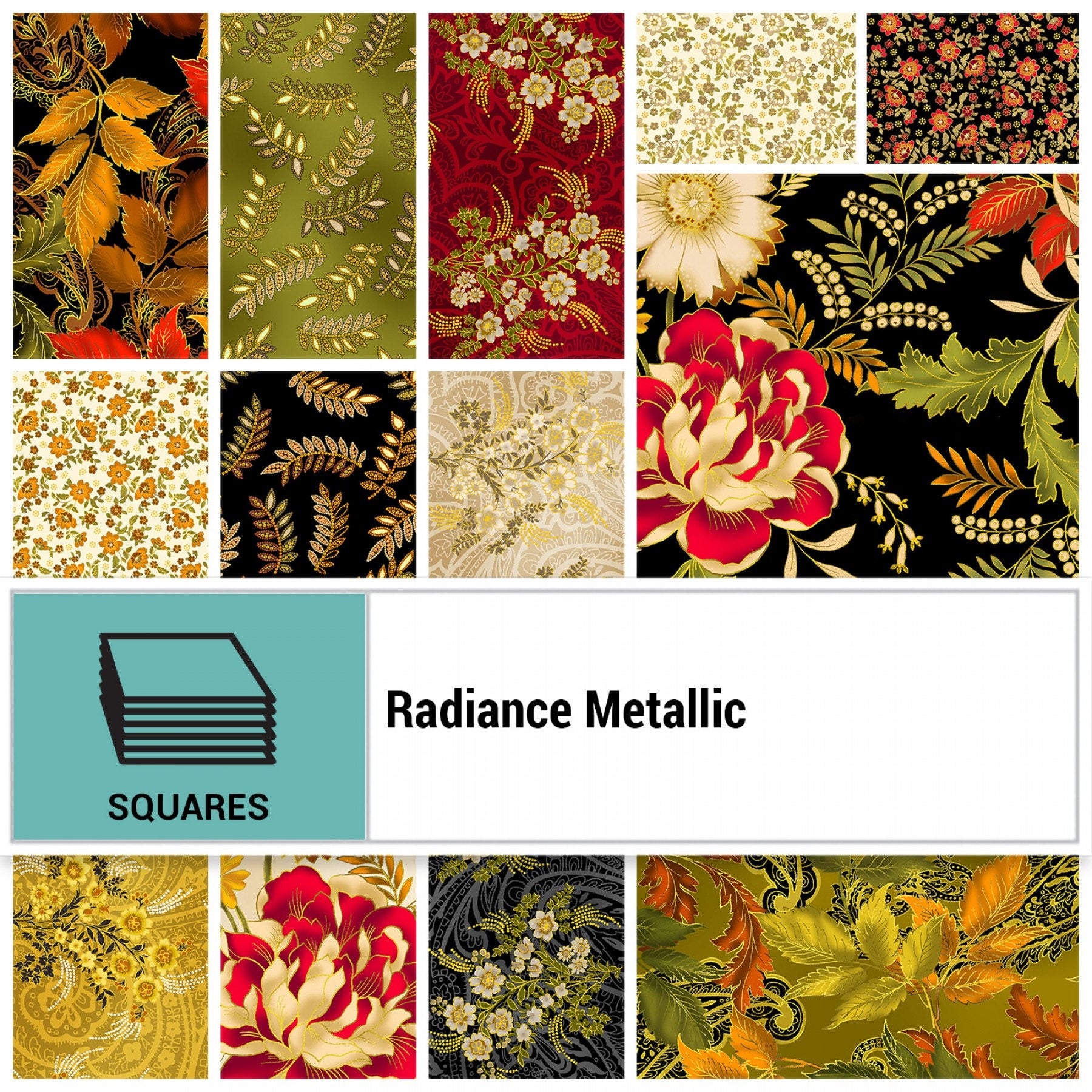 Radiance 10" Squares, Kanvas RAD10PK, Autumn Fall Gold Metallic Layer Cake Fabric, 10" Precut Fabric Squares