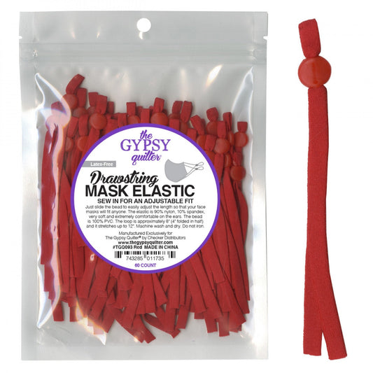 LAST CALL Drawstring Red Mask Elastic, The Gypsy Quilter TGQ093, 8" Inch Elastic, Sew In Adjustable Latex Free Elastic Band