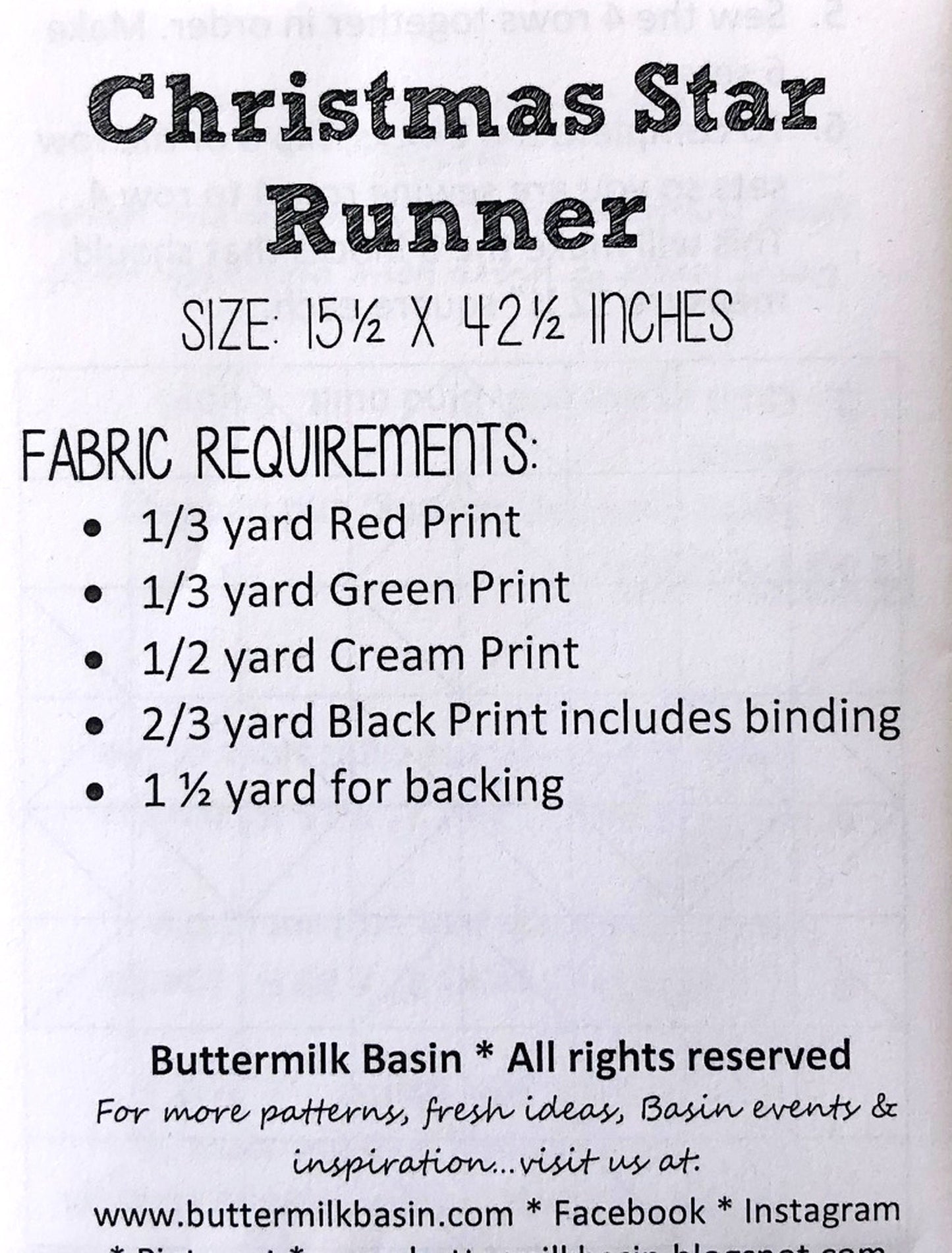 Christmas Star Runner Pattern, Buttermilk Basin BMB1875, Christmas Xmas Table Runner Pattern, Holiday Quilt Pattern, Patterns for Yardage,