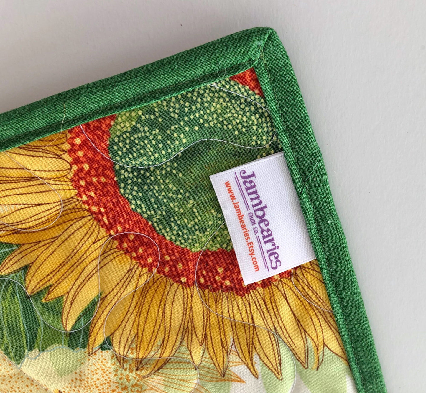 Yellow Sunflower Quilted Mug Rug, 9.25" x 13.25", Mini Table Quilt, Small Place Mat Placemats, Snack Mat, Floral Mini Quilt