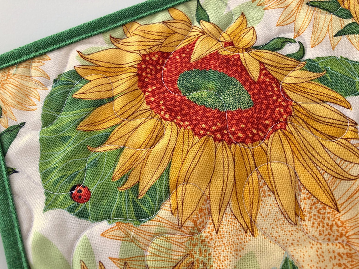 Yellow Sunflower Quilted Mug Rug, 9.25" x 13.25", Mini Table Quilt, Small Place Mat Placemats, Snack Mat, Floral Mini Quilt