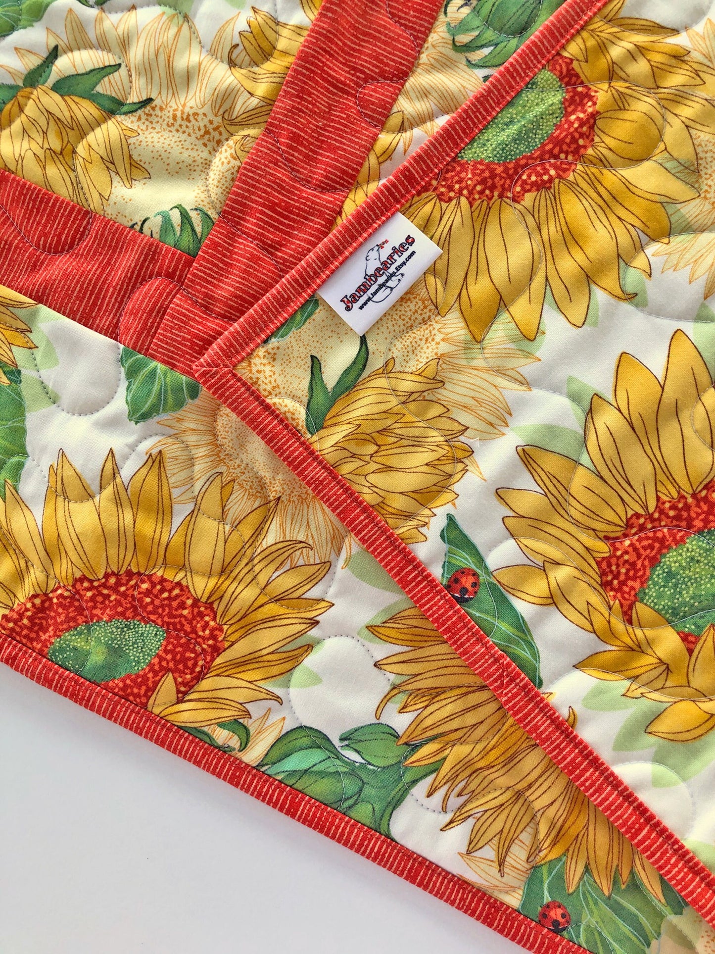 Yellow Sunflowers Quilted Table Runner, 18" x 54.75", Solana Quilted Table Topper Quilt, Yellow Orange Green Floral Table Runner