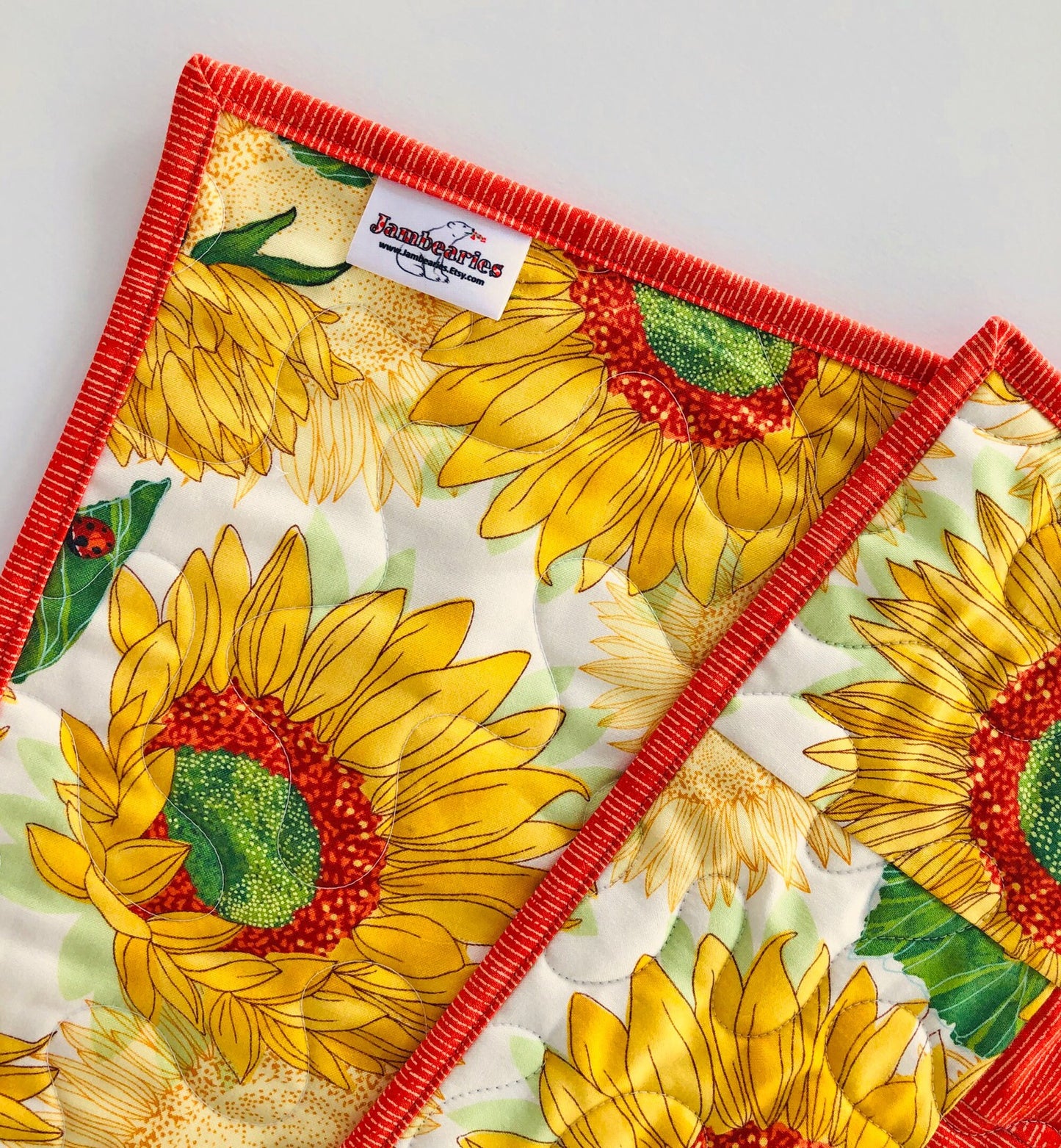 Yellow Sunflowers Quilted Table Runner, 18" x 54.75", Solana Quilted Table Topper Quilt, Yellow Orange Green Floral Table Runner