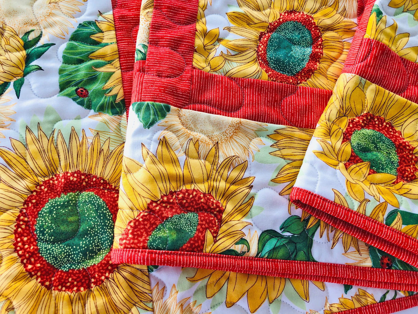Yellow Sunflowers Quilted Table Runner, 18" x 54.75", Solana Quilted Table Topper Quilt, Yellow Orange Green Floral Table Runner