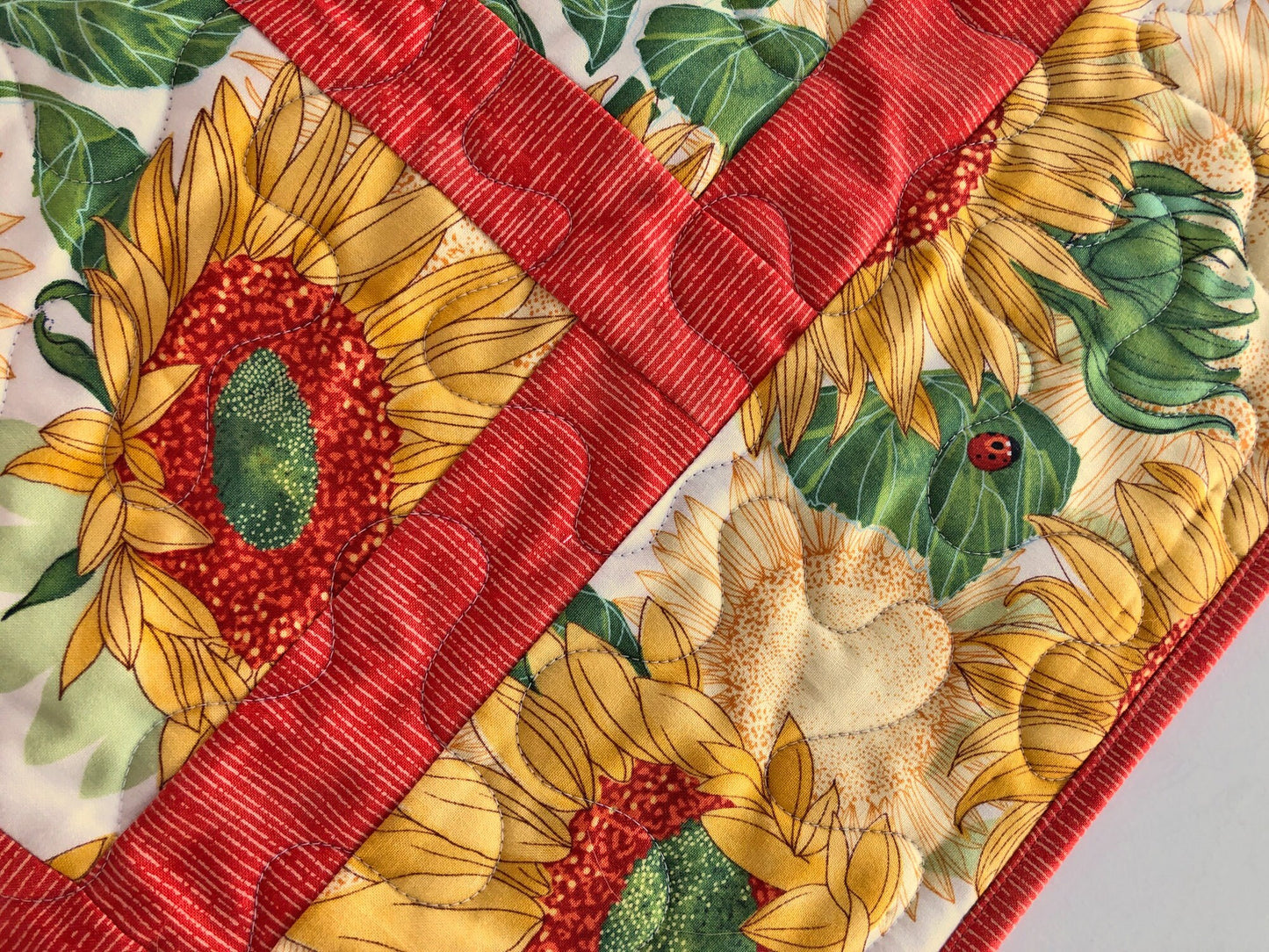 Yellow Sunflowers Quilted Table Runner, 18" x 54.75", Solana Quilted Table Topper Quilt, Yellow Orange Green Floral Table Runner
