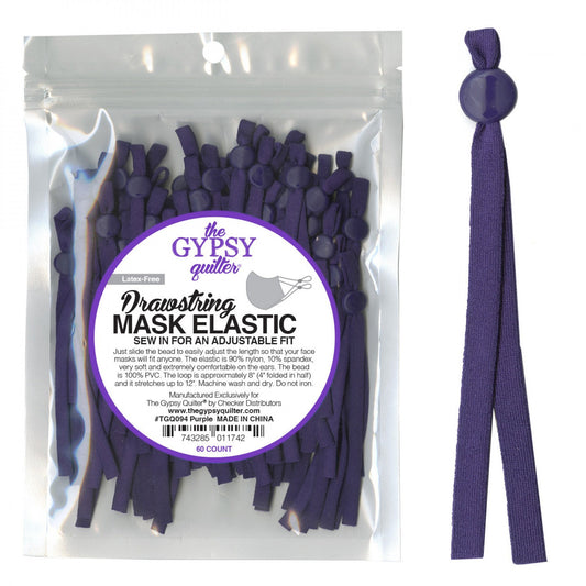 MAKE OFFER Drawstring Purple Mask Elastic, The Gypsy Quilter TGQ094, 8" Inch Elastic, Sew In Adjustable Latex Free Elastic Band