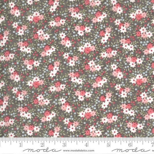 LAST CALL Sanctuary - Shadow Thrive Small Pink White Flowers Gray Fabric, Moda 44253 16, 3 Sisters, Floral Quilt Fabric, By the Yard