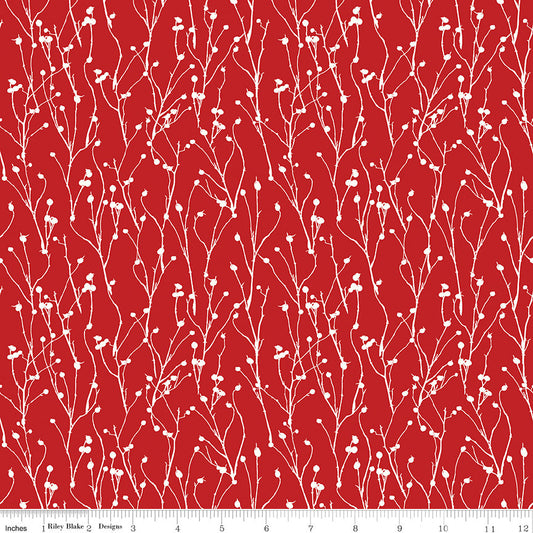 Classic Caskata - Red White Twigs Fabric, Riley Blake C10384-RED, Red White Cotton Quilt Apparel Fabric, By the Yard