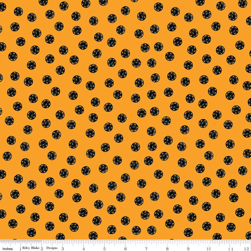 Old Made - Snap Dots Orange Spotted Halloween Fabric, Riley Blake C10596-Orange, Black Orange Polka Dots, Sewing Themed, J. Wecker Frisch