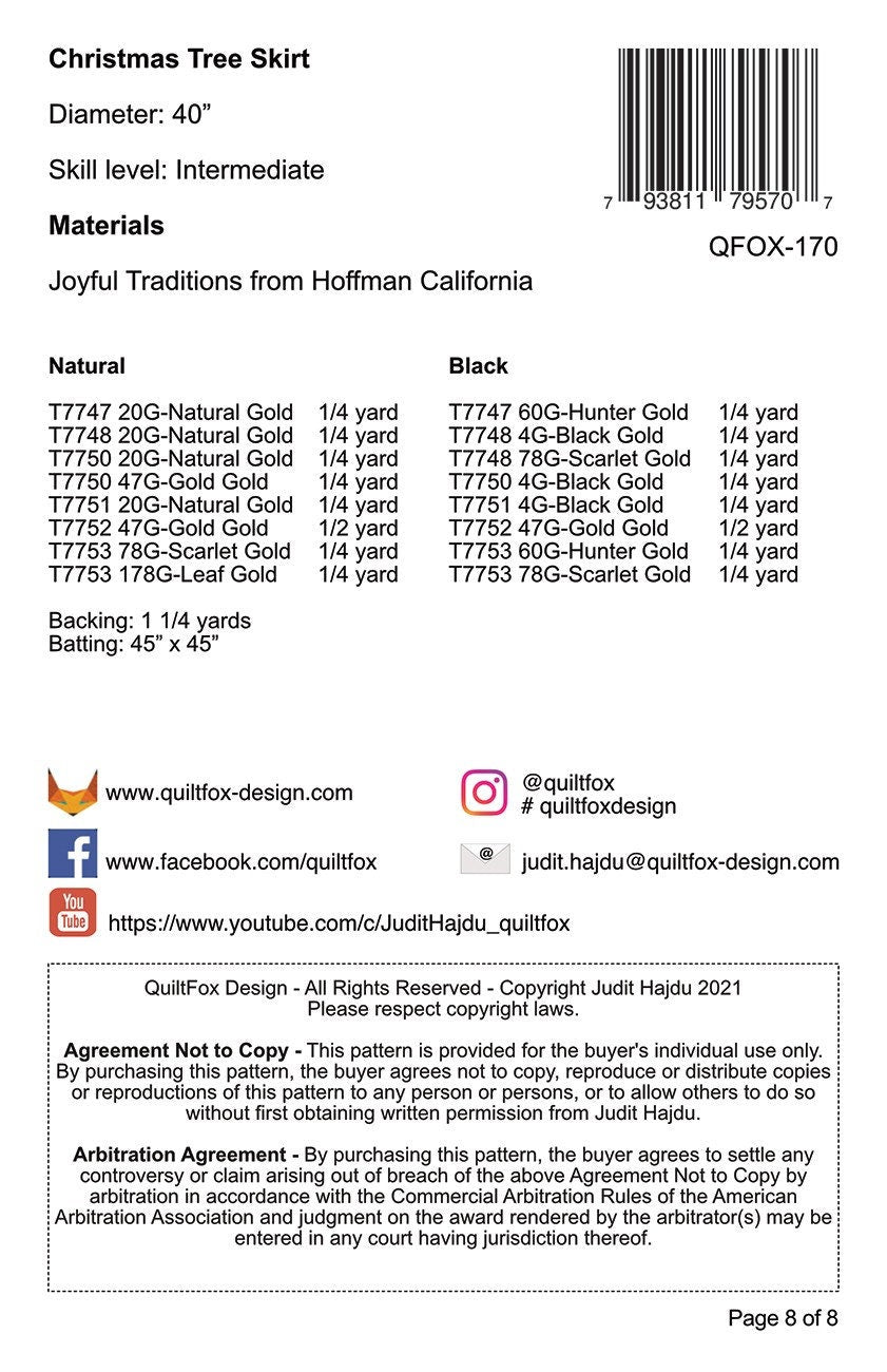 Christmas Tree Skirt Quilt Pattern, QuiltFOX QFOX-170, Modern Dresden Xmas Tree Skirt Pattern, Judit Hajdu