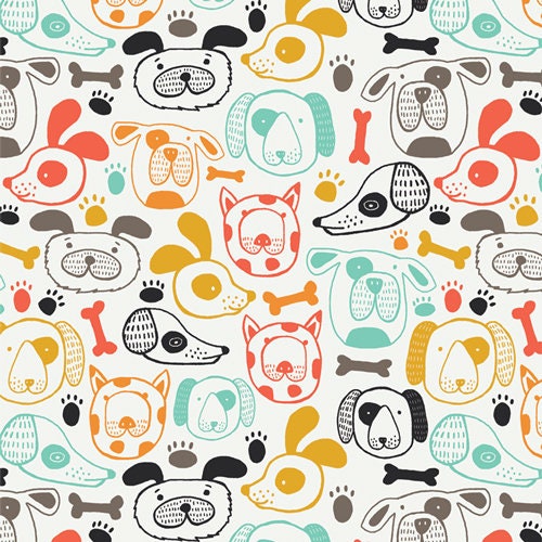 REMNANT 1 Yard 15" of Oh Woof - Multi Dogs Fabric, Art Gallery Fabrics OHW-68680, Woof This Way Fabric, Jessica Swift, AGF