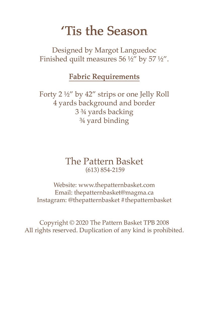 LAST CALL Tis the Season Quilt Pattern, The Pattern Basket TPB2008, Christmas Xmas Tree Lap Throw Quilt, Jelly Roll Friendly