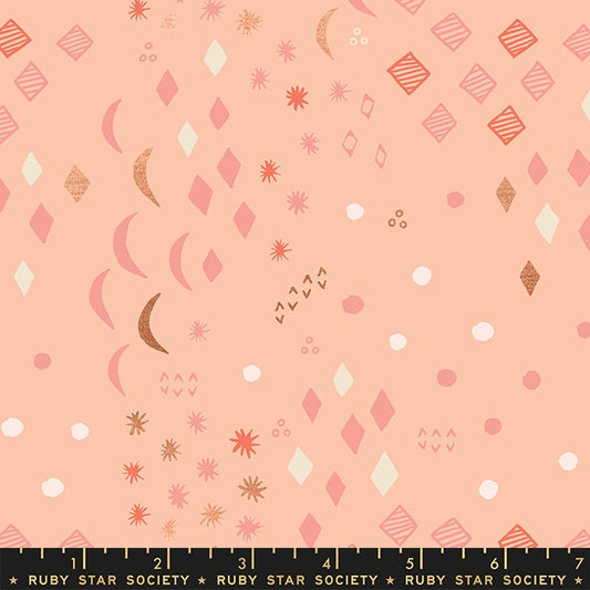 LAST CALL First Light - Peach Blossom Moonrise Metallic Fabric, Moda RS5051 13M, Contemporary Quilt Fabric, By the Yard